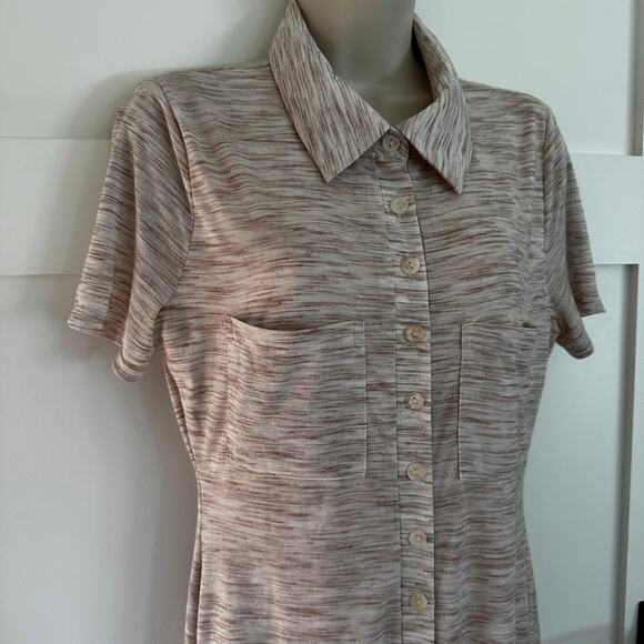 Lovers and Friends Kayce Midi Dress Jersey Knit Button Down Marled Natural Med - Picture 6 of 16